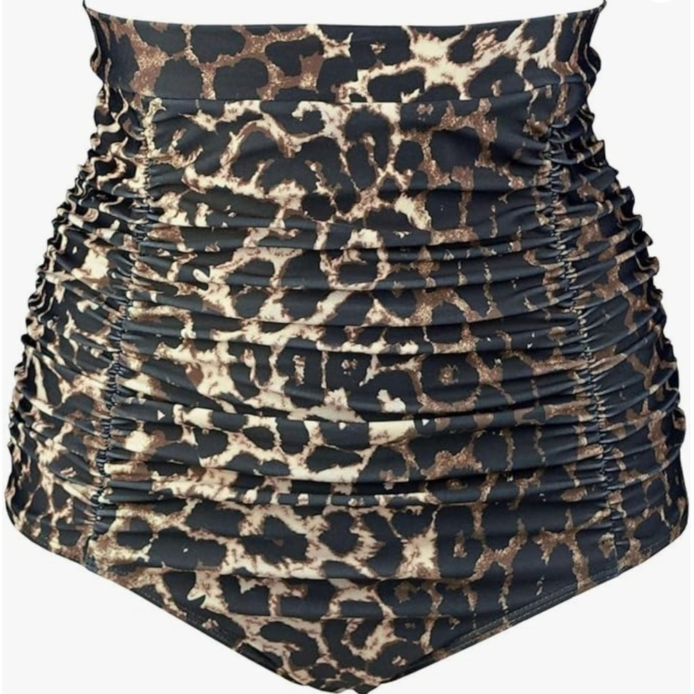 Cocoship Tummy Control High Waist Swim Bottoms Leopard Print Size XL